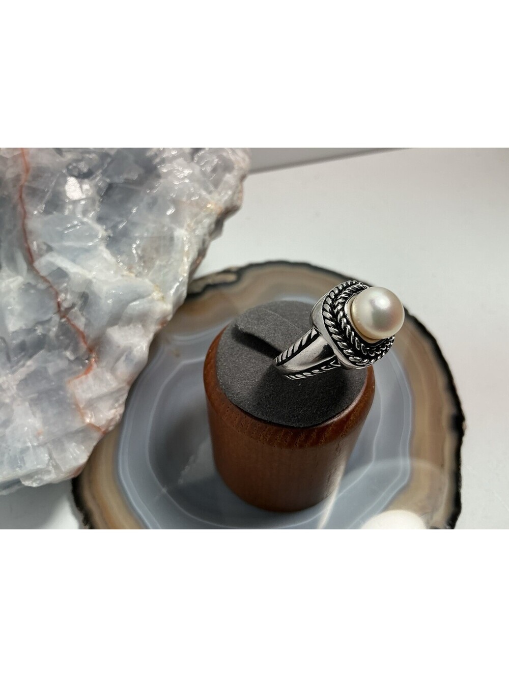 Vintage 925 Sterling Silver Pearl Ring Size 6